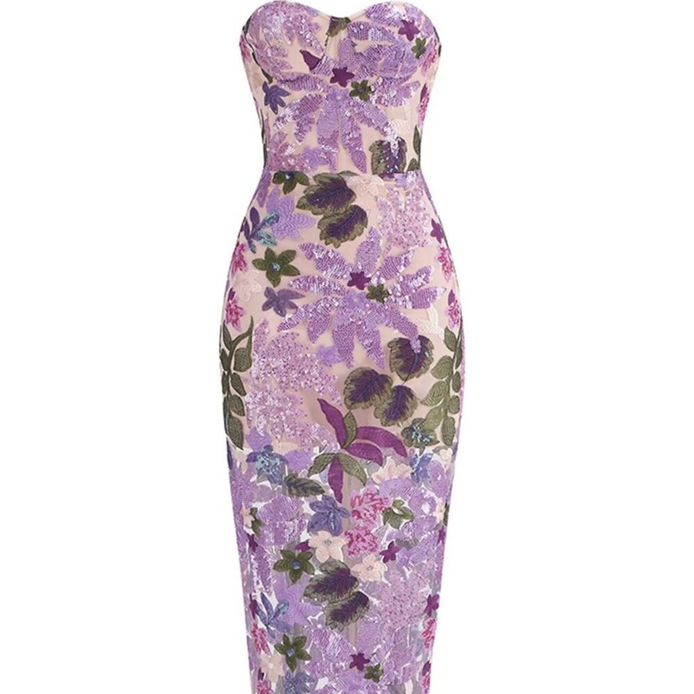 Purple embroidered Sequins Maxi dress